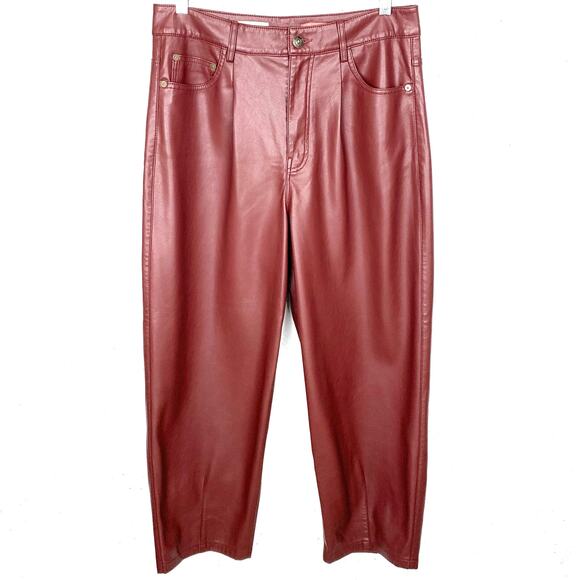 Anthropologie Pilcro The Breaker Faux Leather Pants Burgundy Red Crop Size 28 - Picture 2 of 14
